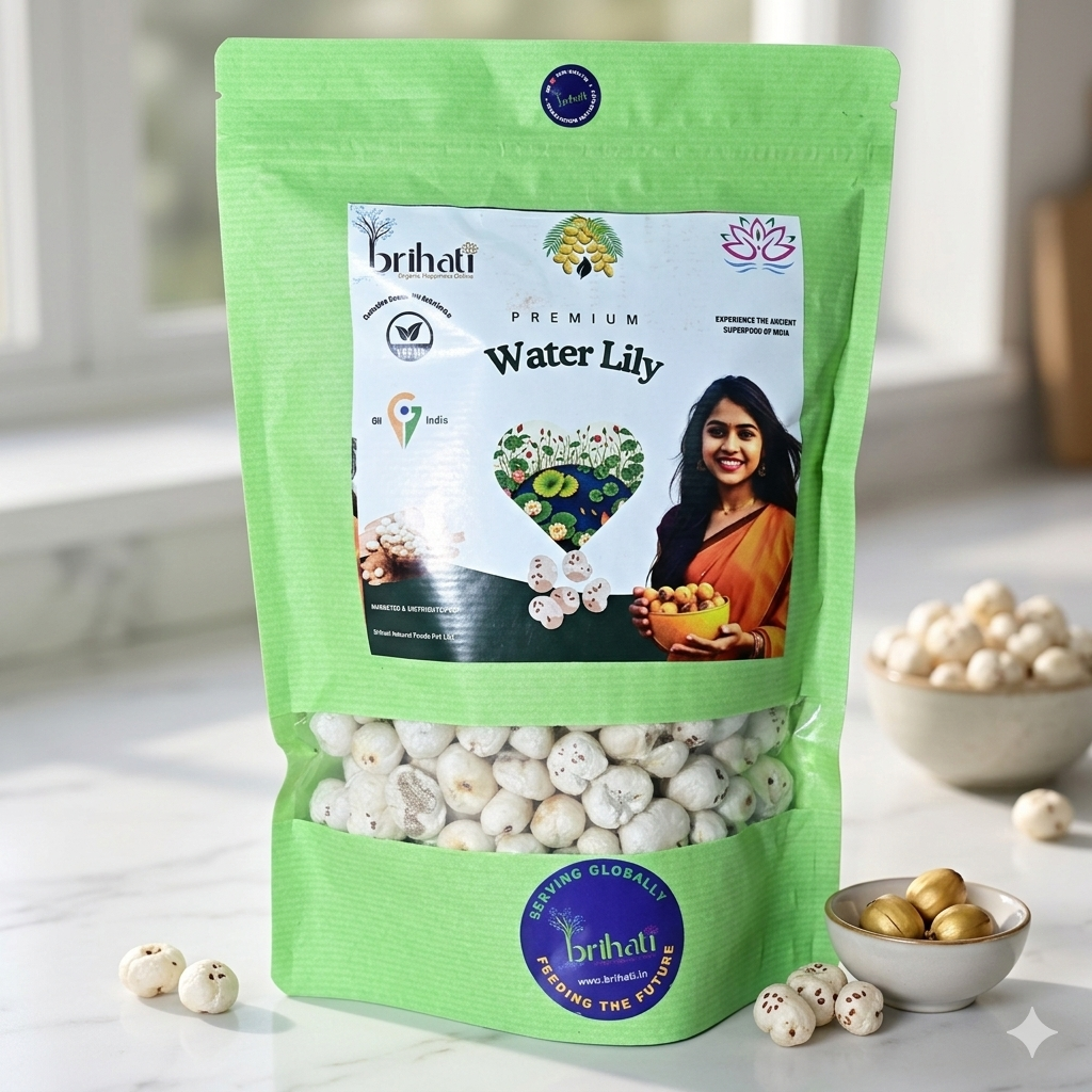 GI Certified Mithila Makhana (Fox Nuts) – Premium Handpicked Raw Lotus Seeds | Superfood | Brihati Natural Foods