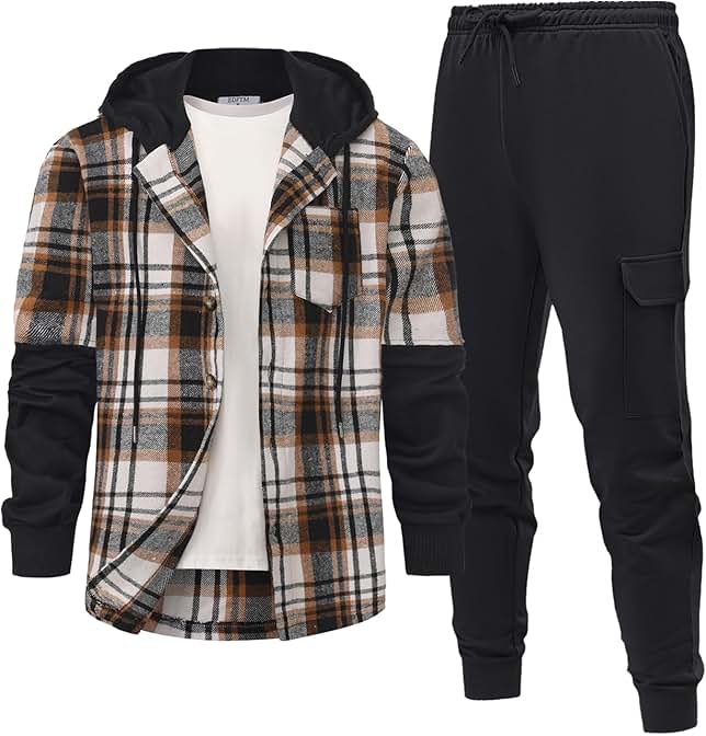 Men's Plaid Hoodie Set