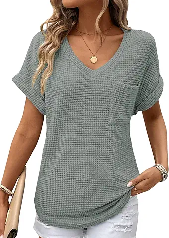 Waffle Knit V-Neck T-Shirt