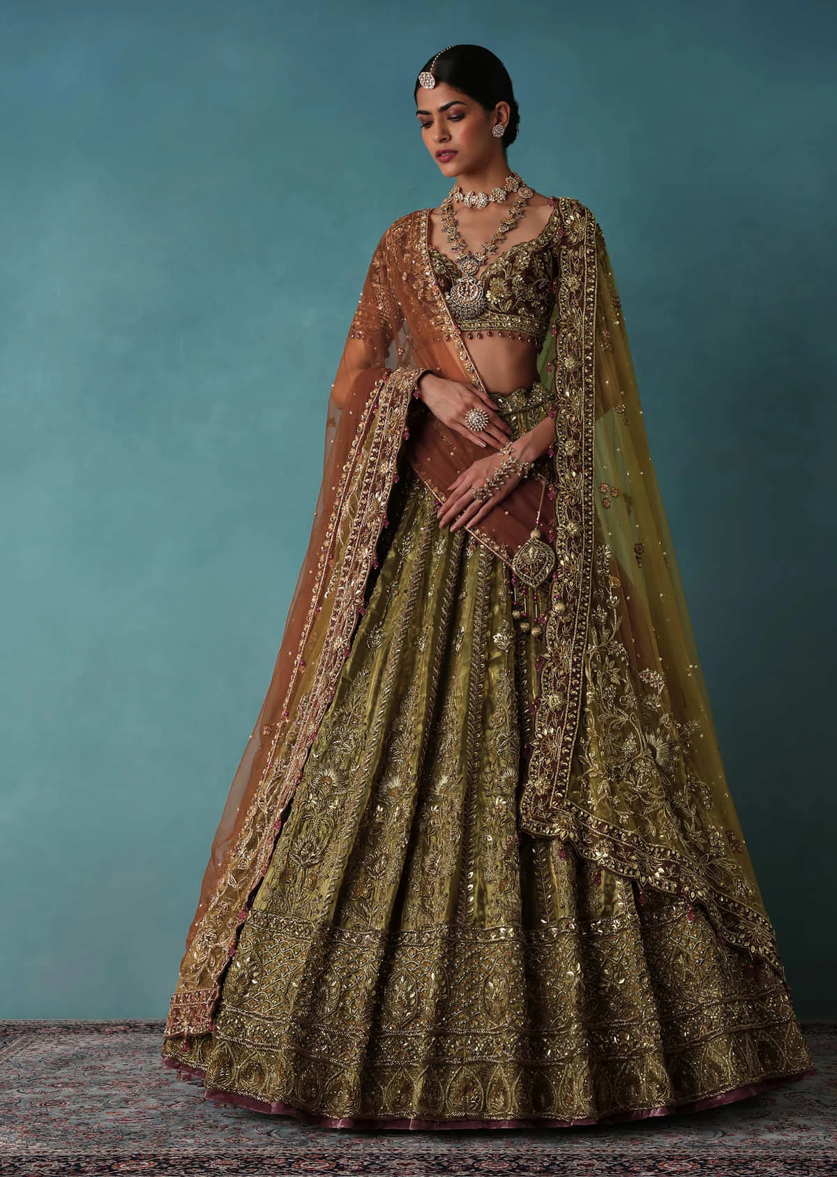 Embroidered Olive Bridal Lehenga