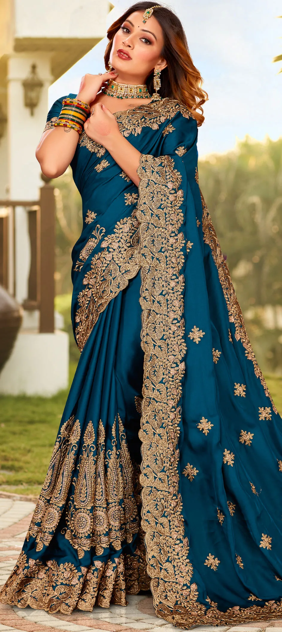 Embroidered Blue Designer Saree