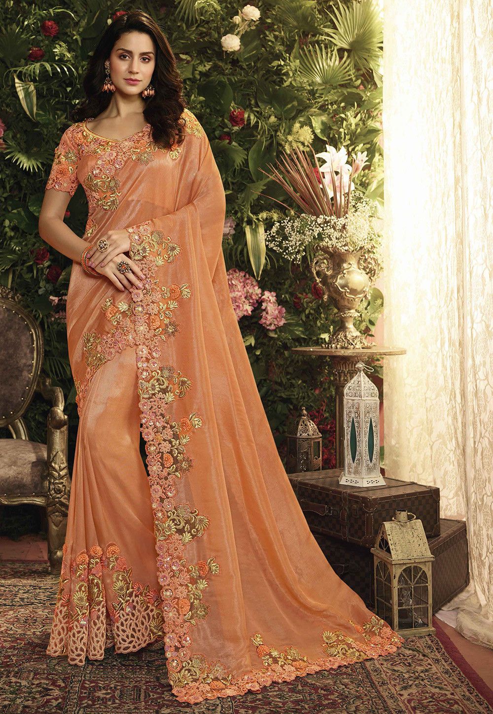 Peach Designer Saree