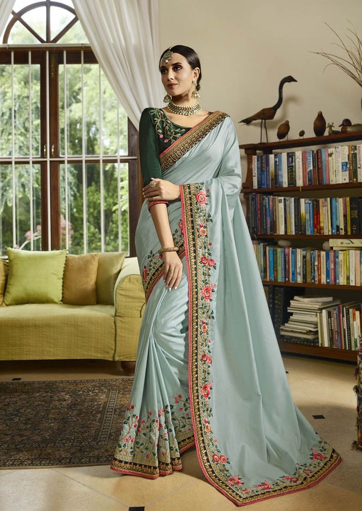 Elegant Floral Embroidered Saree