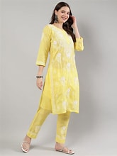 Yellow Cotton Printed Kurti Set