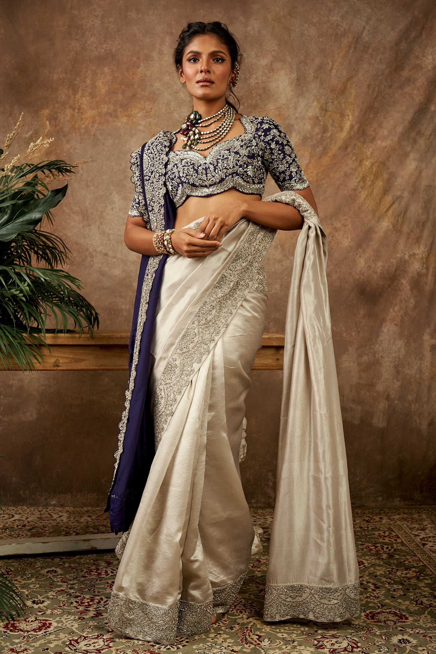 Elegant Cream Designer Saree