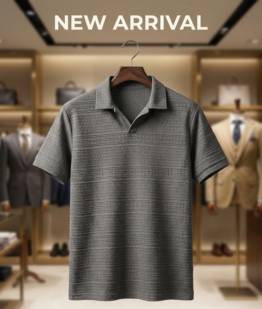 Grey Textured Polo Shirt