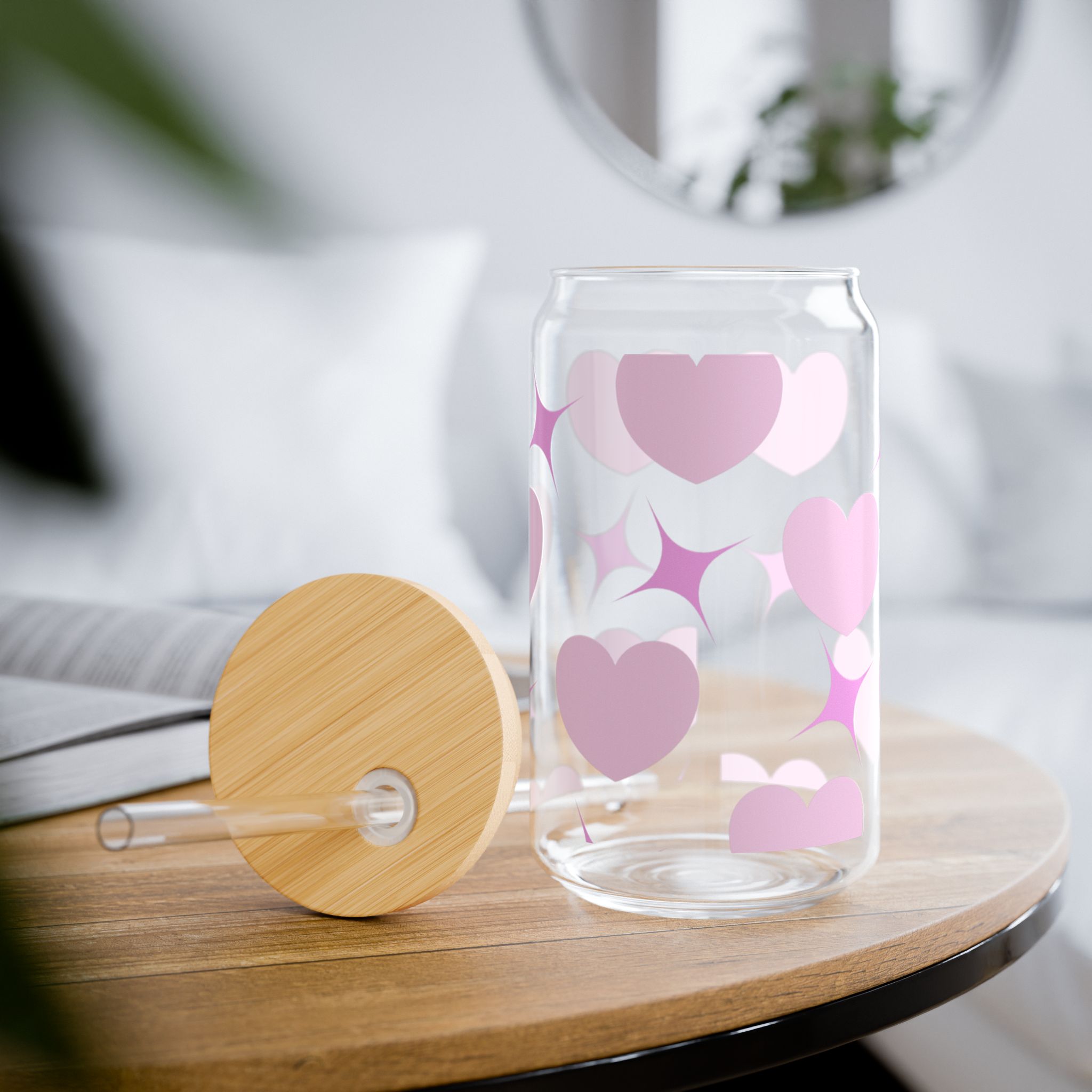 heart & sparkles 16oz glass tumbler