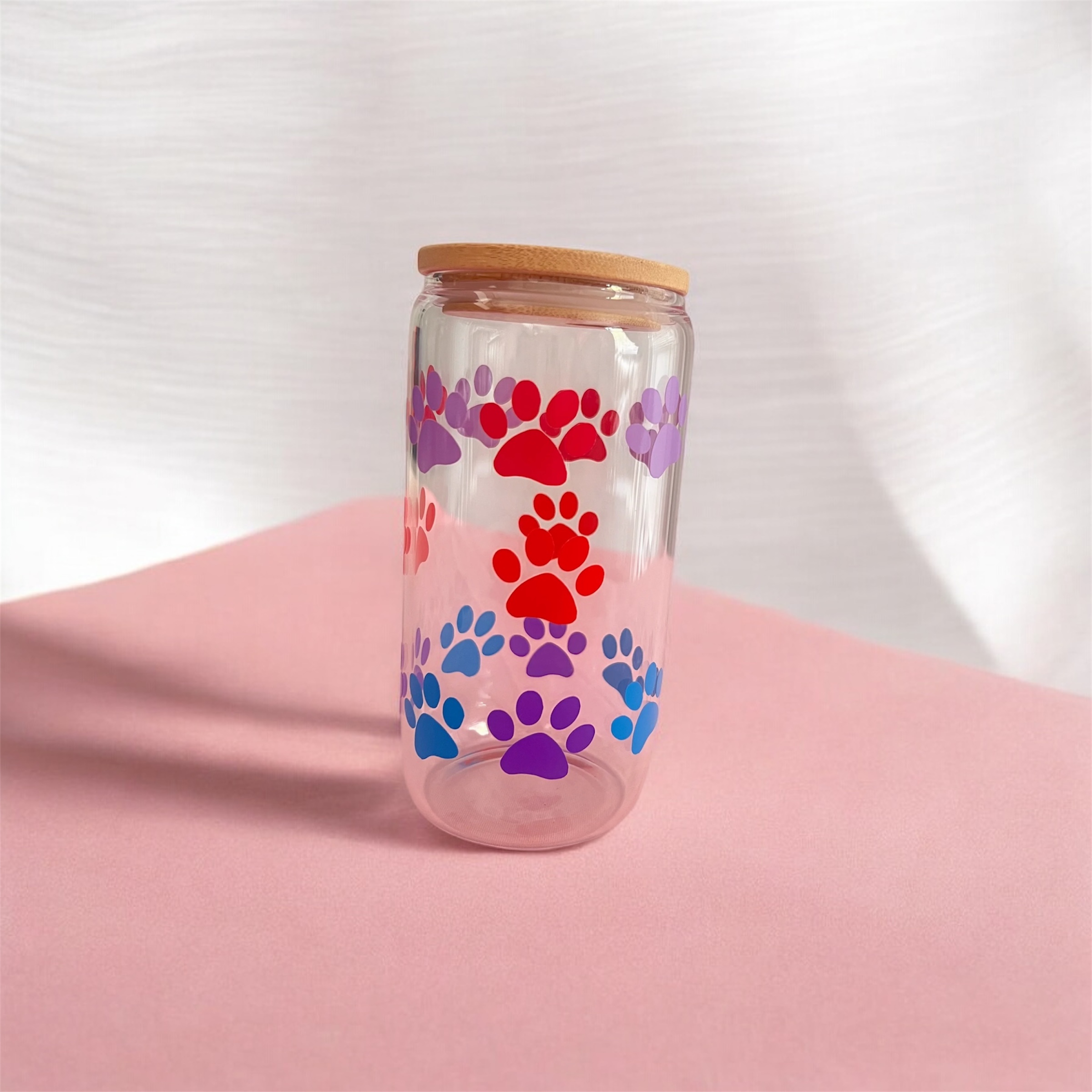 Paw Print Glass Tumbler with Bamboo Lid – 16oz