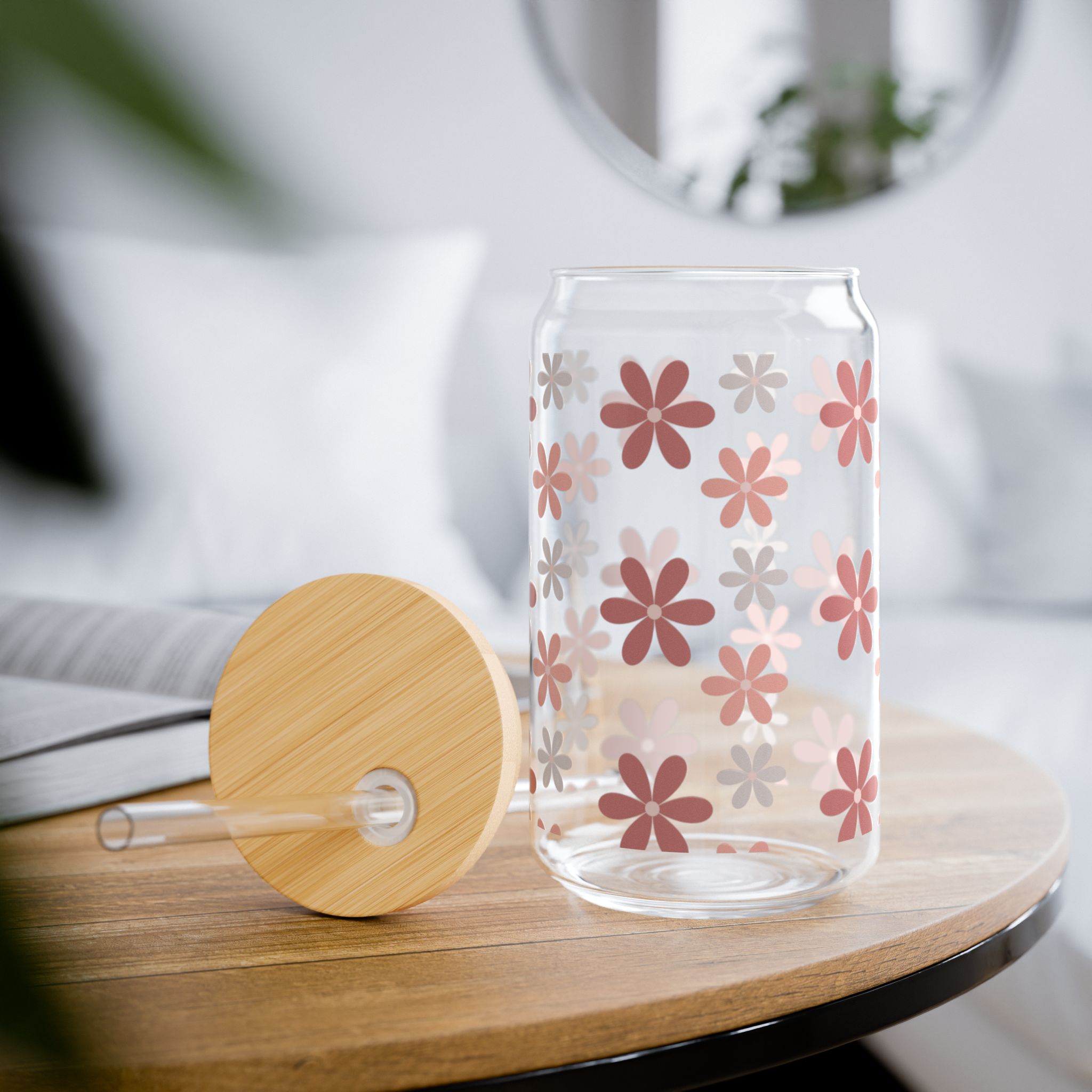 Neutral Floral Glass Tumbler – 16oz