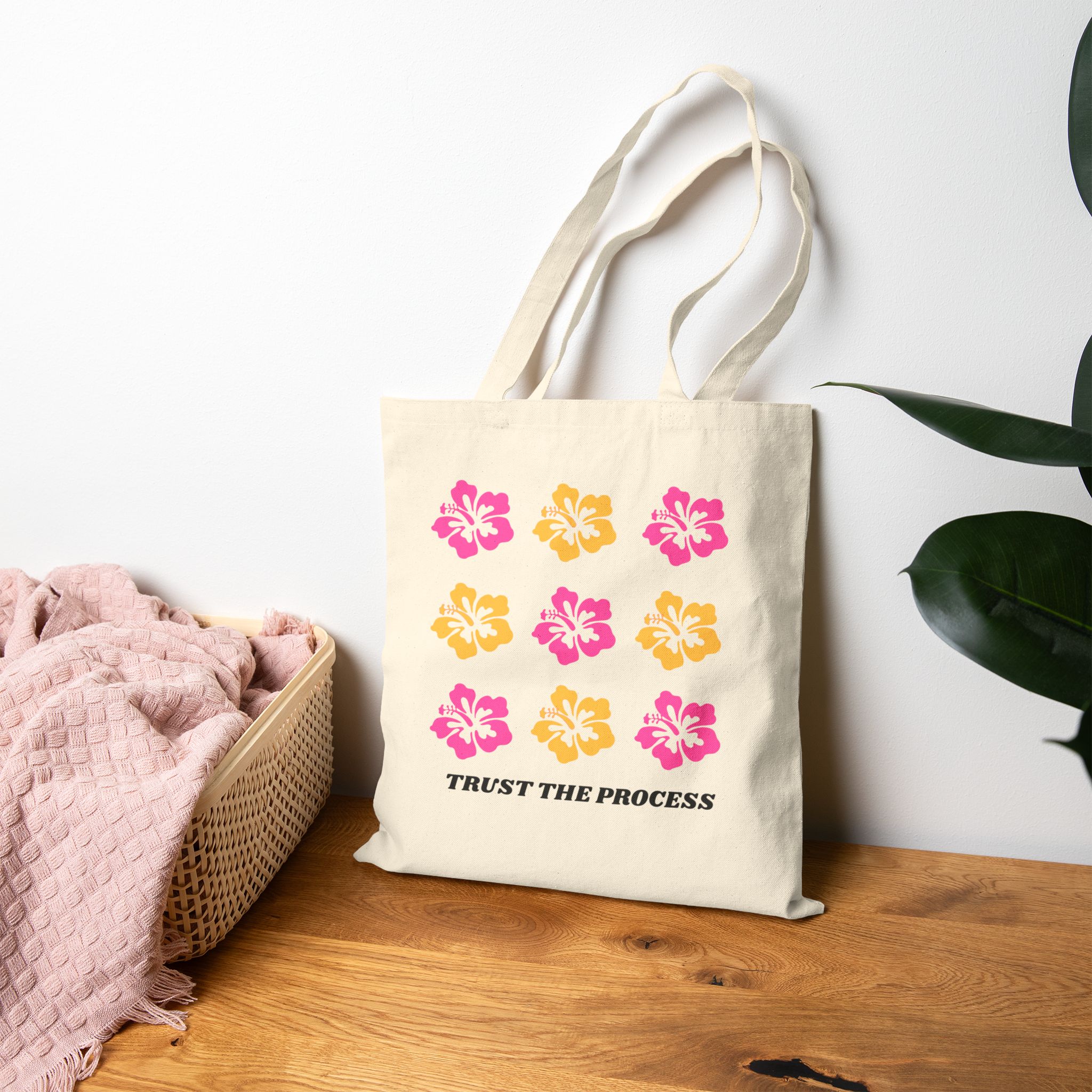 Floral Canvas Tote Bag – “Trust The Process”