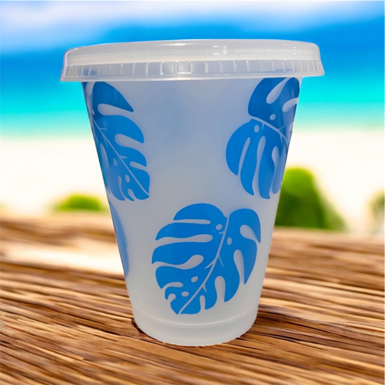 tropical monstera 160z plastic tumbler