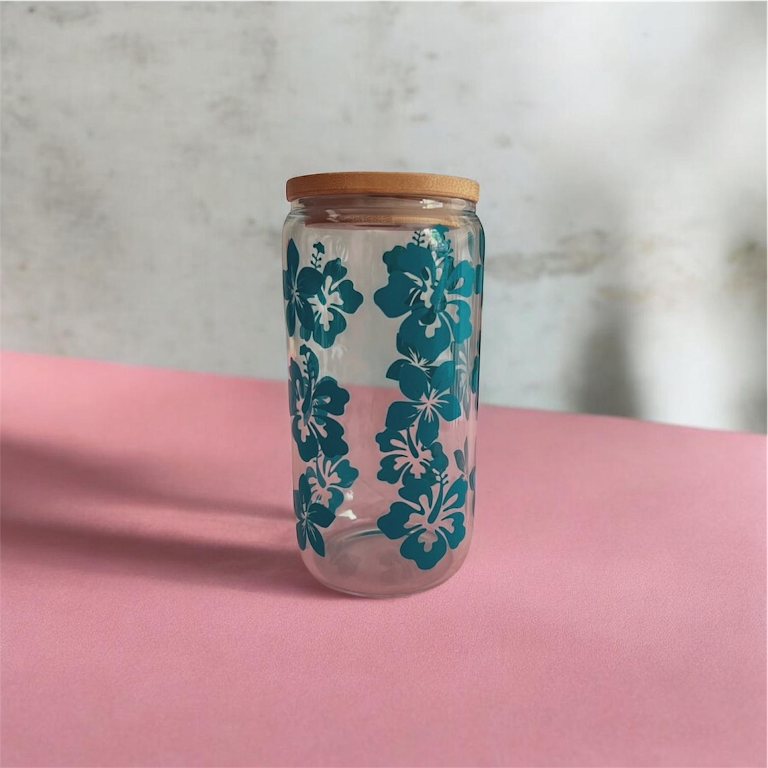 Hawaiian Floral Glass 16oz Tumbler