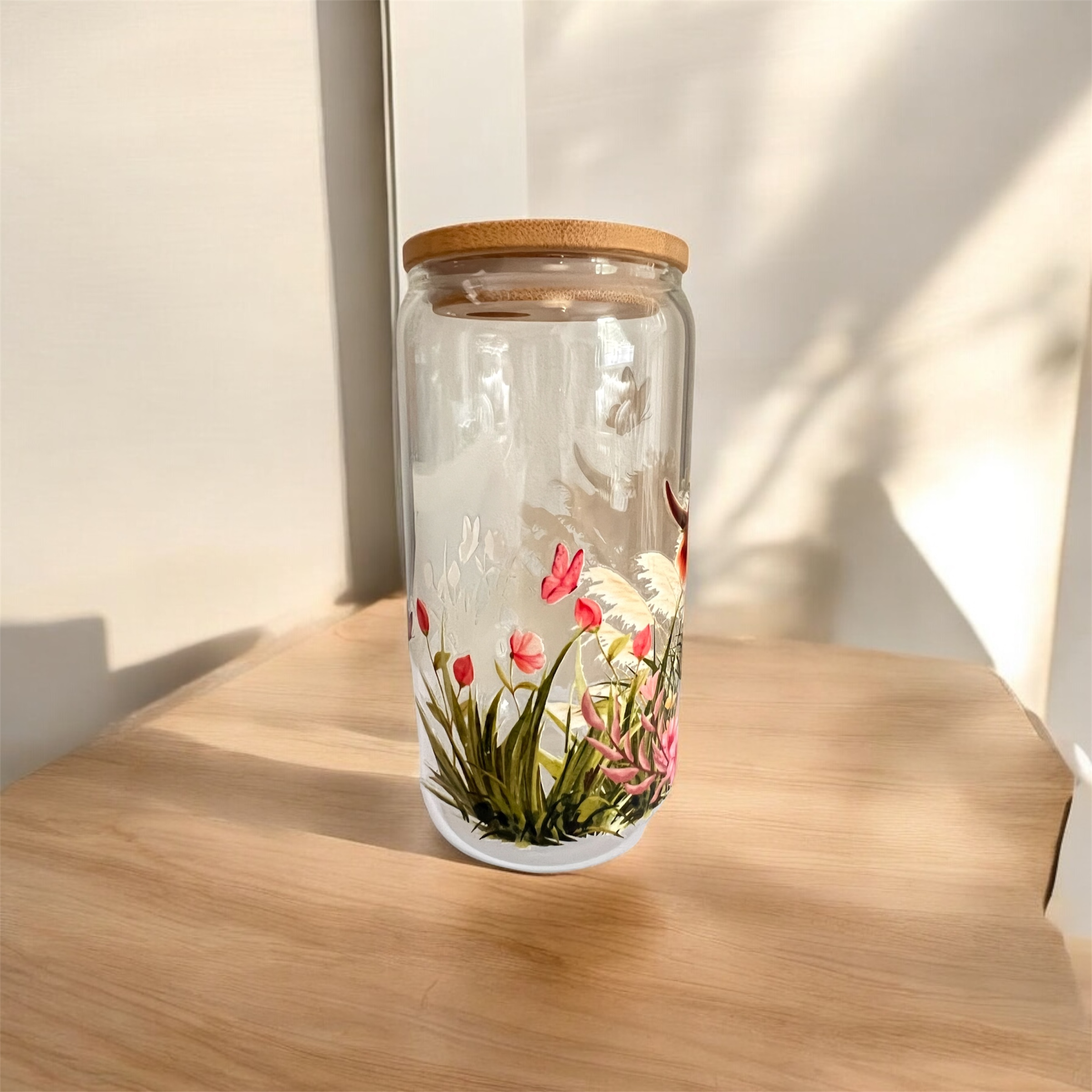 Highland Cow Floral 16oz Glass Tumbler