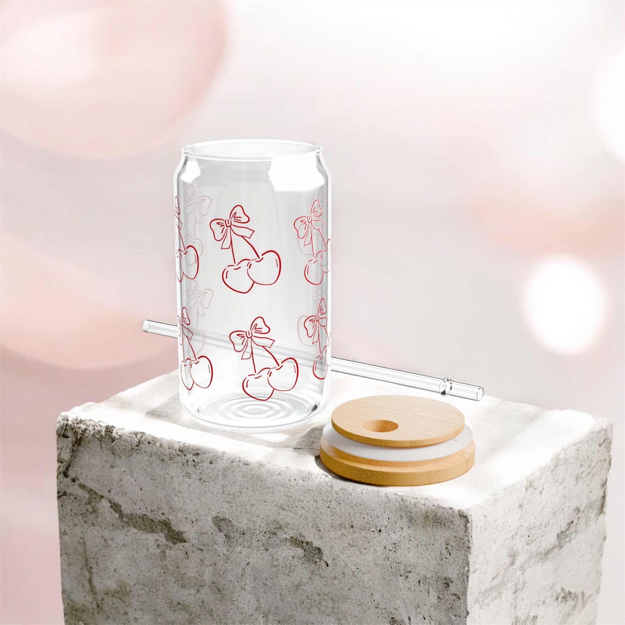 cherry heart 16oz glass tumbler