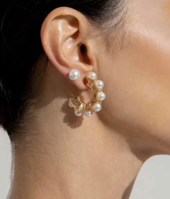 Brinco de Pérola Shell Argola + Brinco Pérola