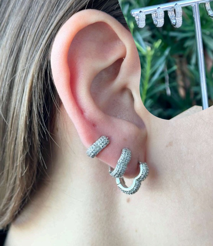 Trio de Argolas Coração Cravejada 