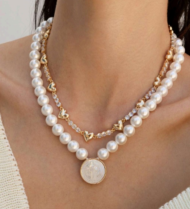 Colar Pérola Medalha São Bento 