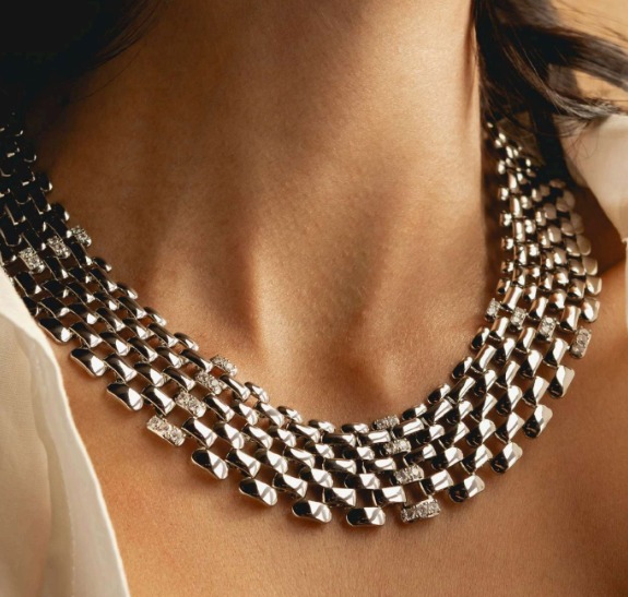 Choker Malha Relógio Cravejada 