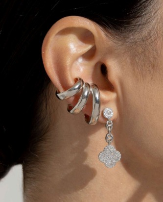 Brinco Fake + Brinco Trevo Ródio Branco 