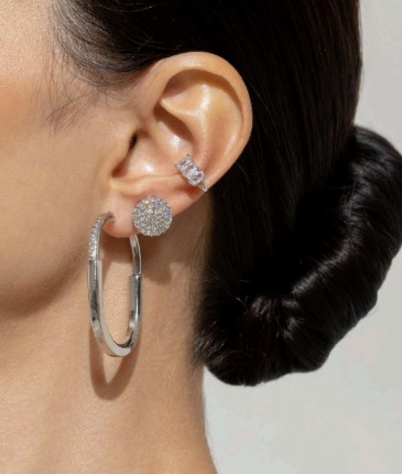 Conjunto de Brincos de Ródio Branco com Zircônias