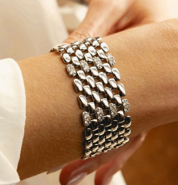 Pulseira Malha Relógio Cravejada 