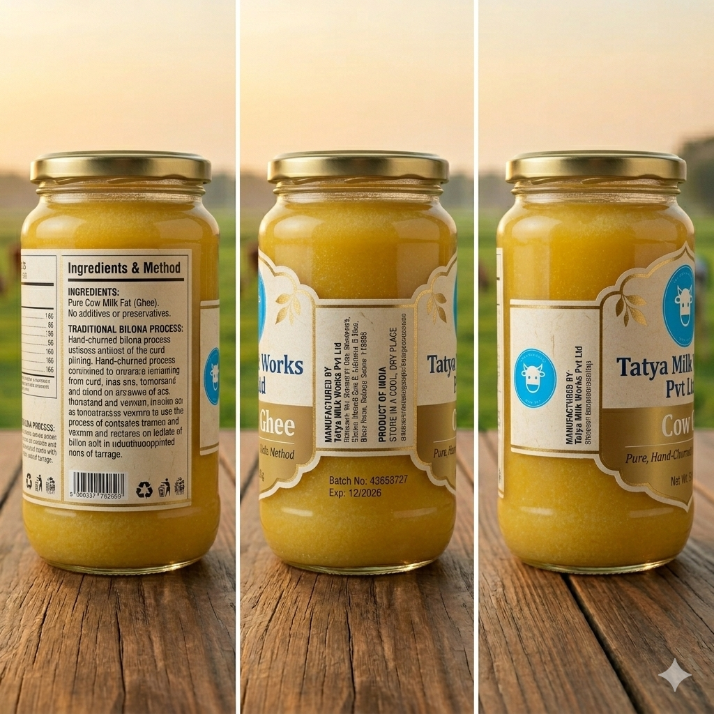 100% Desi A2 Cow Desi Ghee – 100% Pure, Grass-Fed, Traditional Bilona Method | Chemical-Free | Rich Aroma & Taste | Tatya Village Farm 