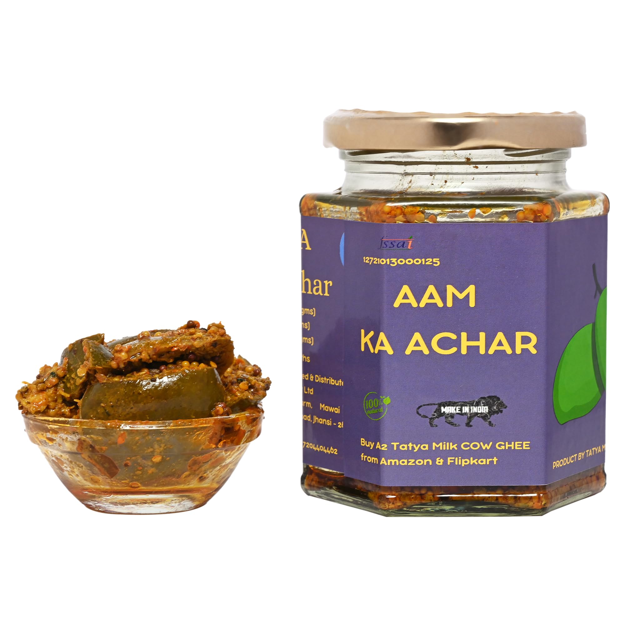 Tatya Village Farm Homemade Aam Achar | Traditional Mango Pickle | No Preservatives, 100% Natural, Homemade Taste 