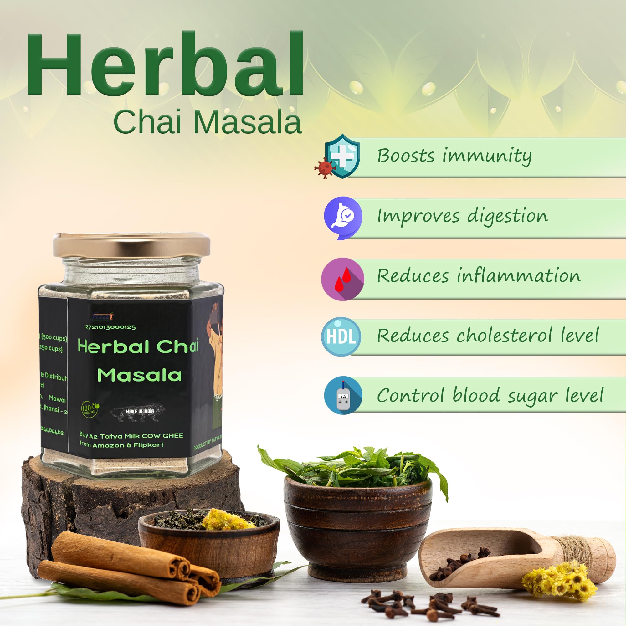 Tatya Village Farm Ayurvedic Chai Masala | Herbal Tea Spice Blend | Immunity Booster | 100% Natural, Preservative-Free