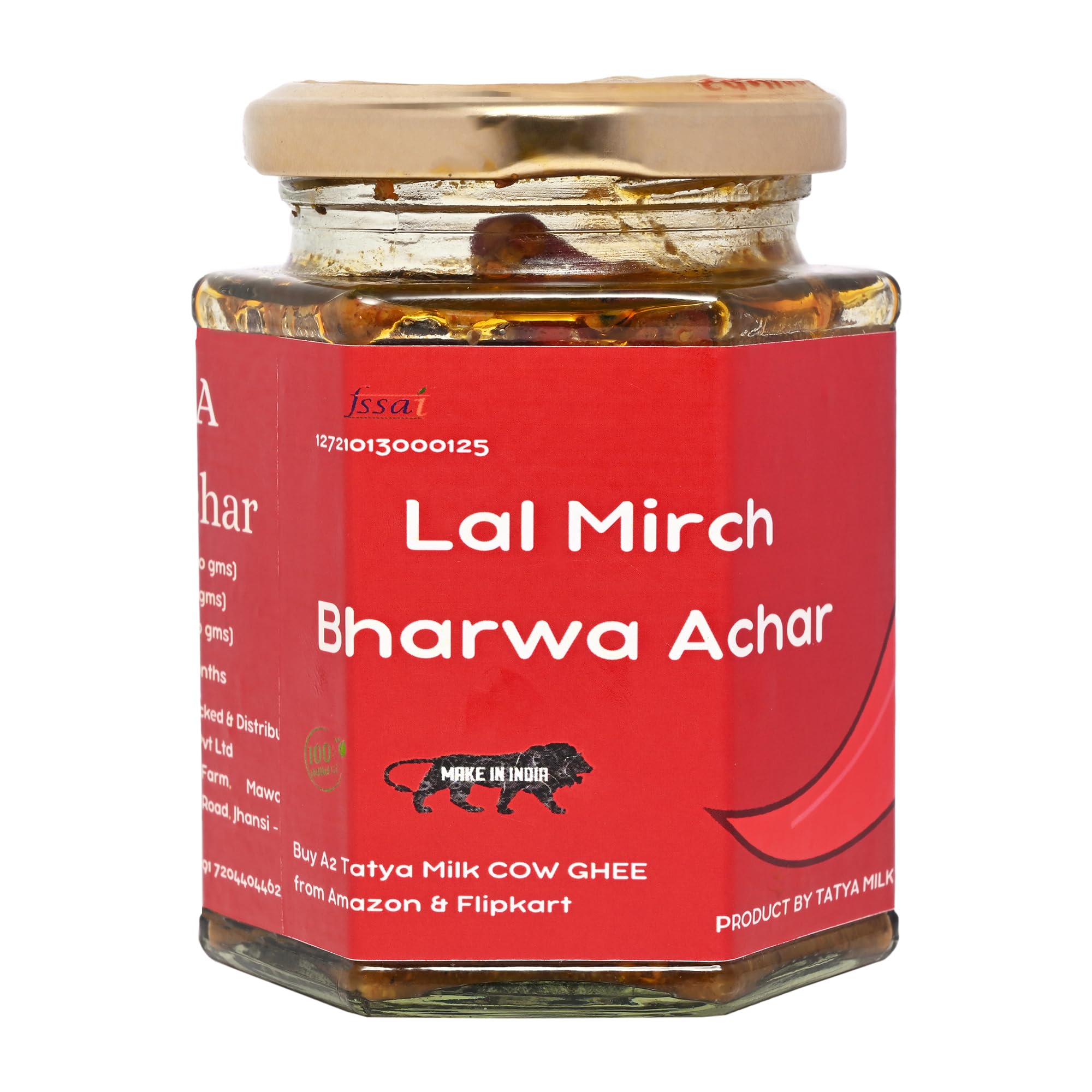 Tatya Village Farm Homemade Lal Mirch Bharwa Achar | Stuffed Red Chilli Pickle | Preservative-Free, 100% Natural, No Chemicals, No Additives