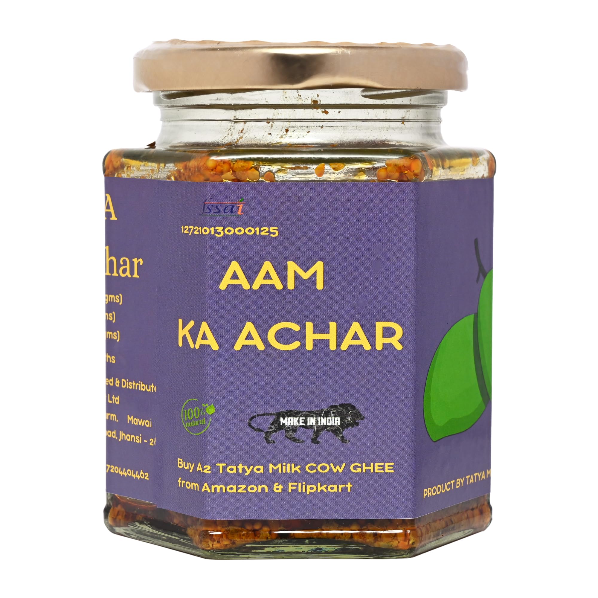 Tatya Village Farm Homemade Aam Achar | Traditional Mango Pickle | No Preservatives, 100% Natural, Homemade Taste 