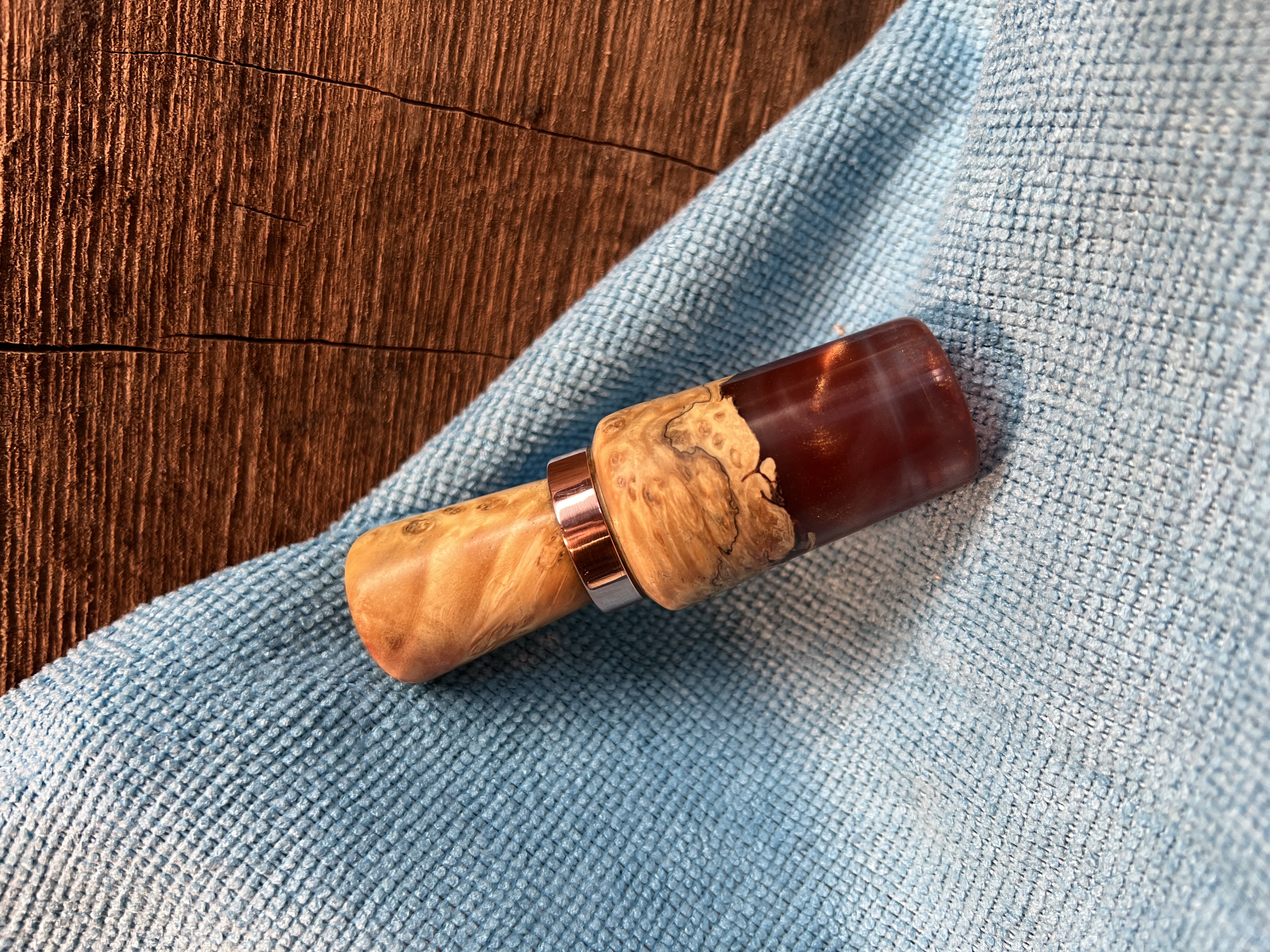 Box Elder Burl Closed reed with copper band.