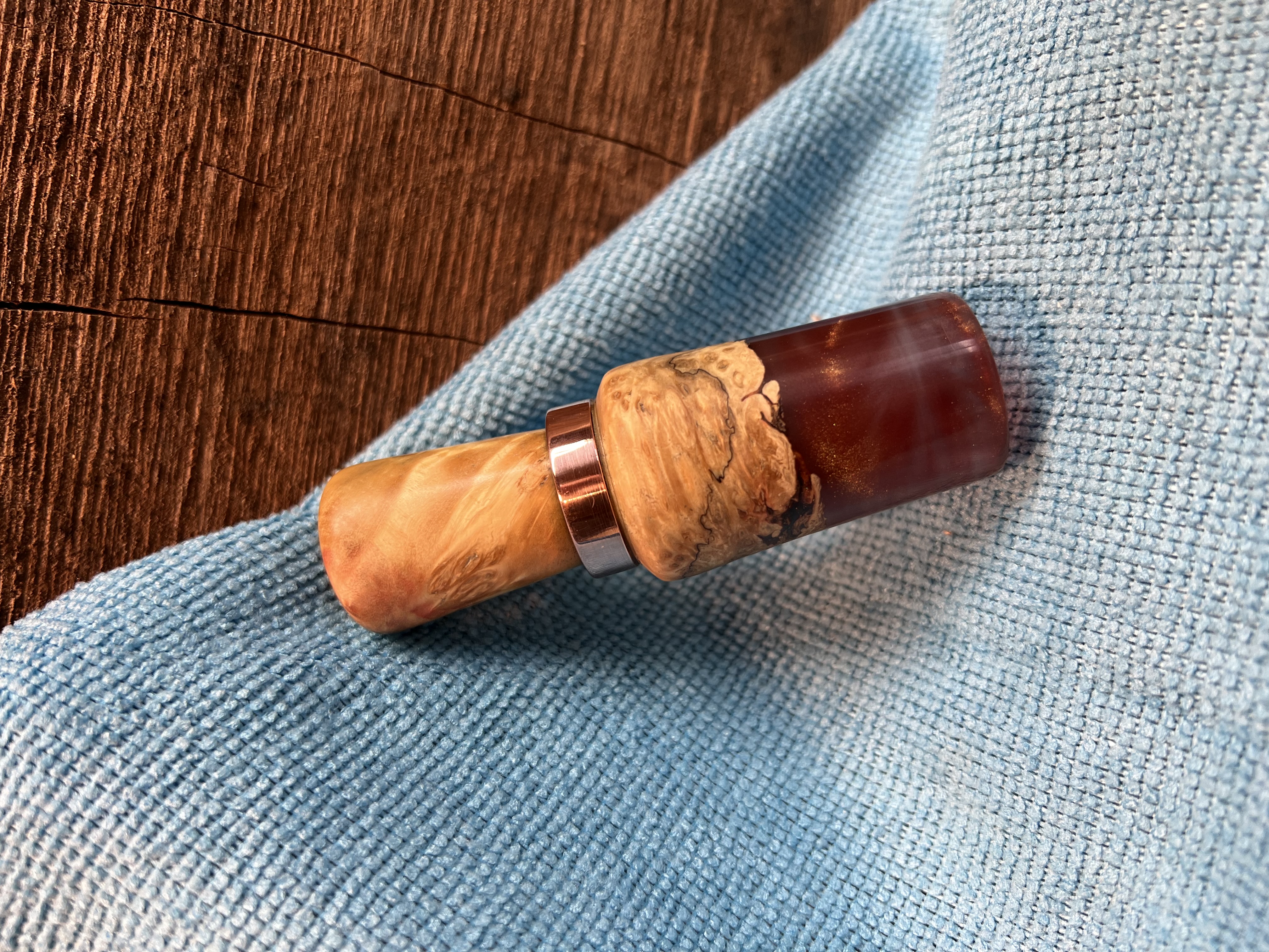Box Elder Burl Closed reed with copper band.