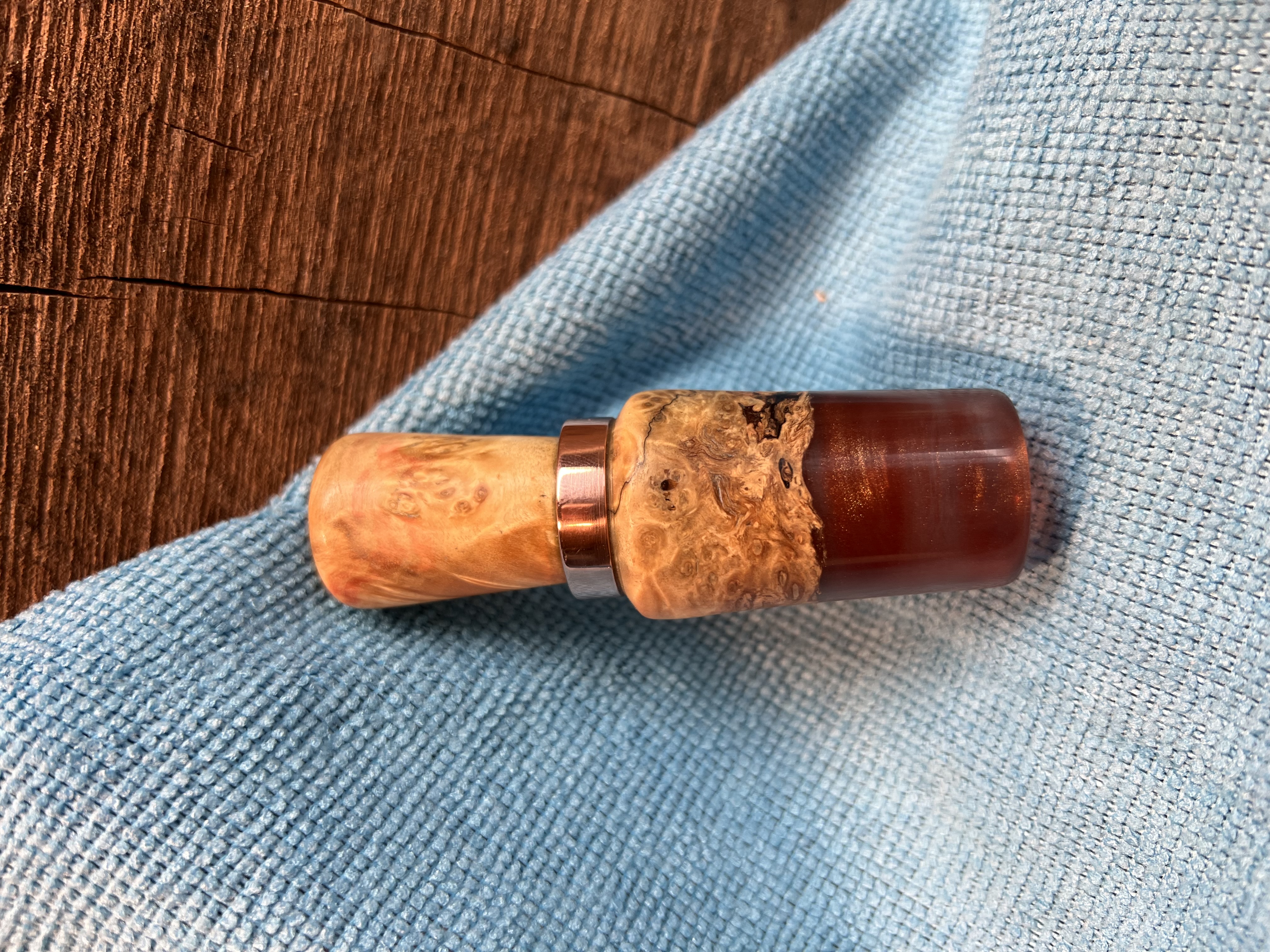 Box Elder Burl Closed reed with copper band.