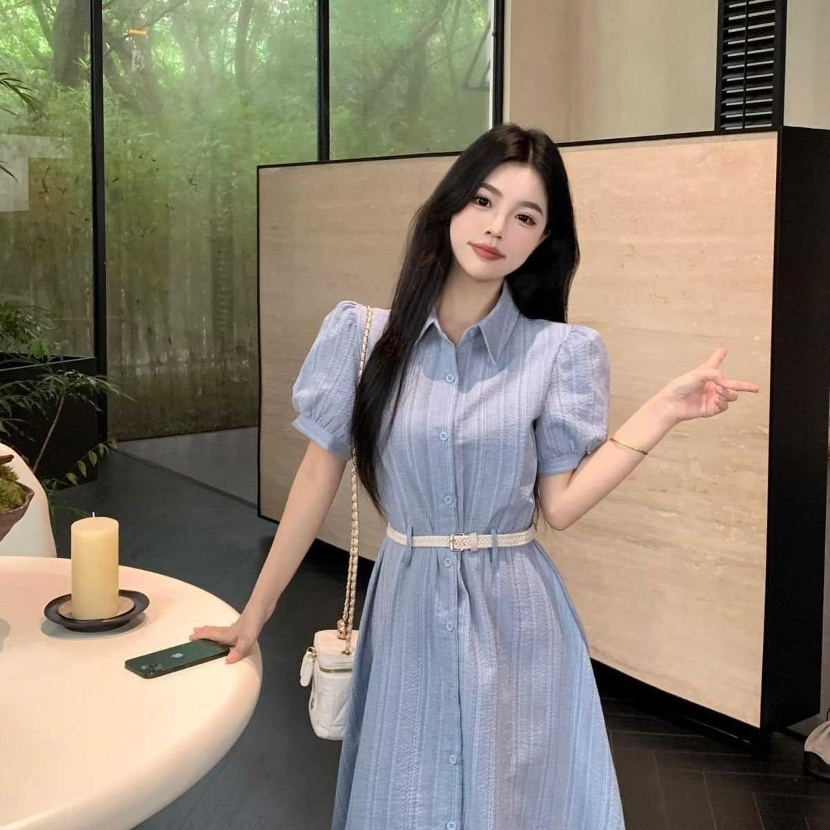 Blue Lace-Trim Maxi Dress