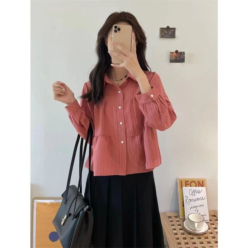 Pleated White Button-Up Blouse