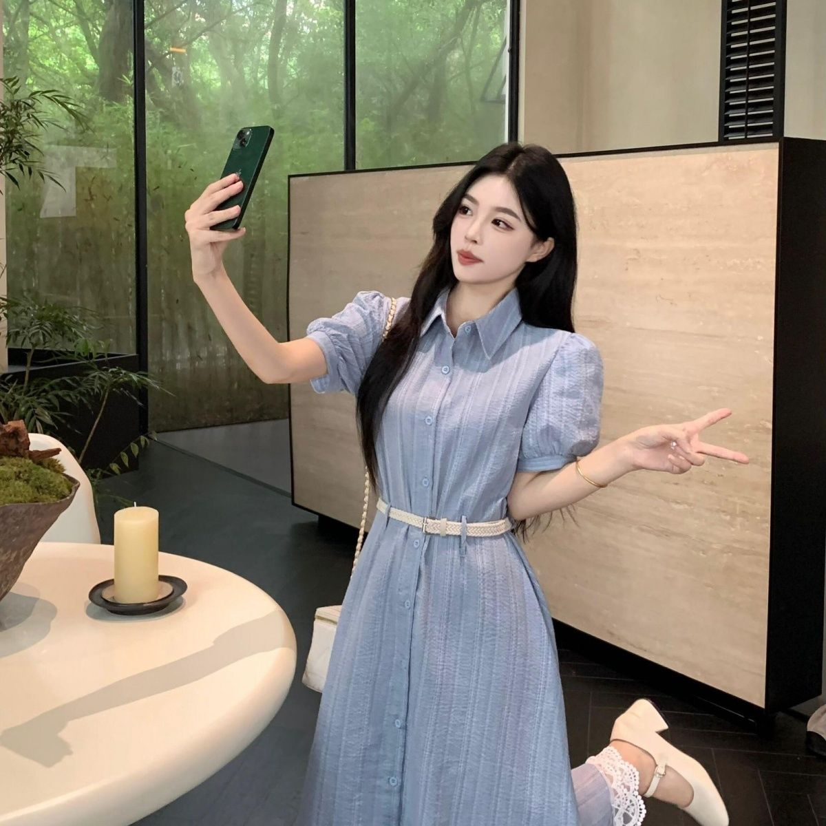 Blue Lace-Trim Maxi Dress