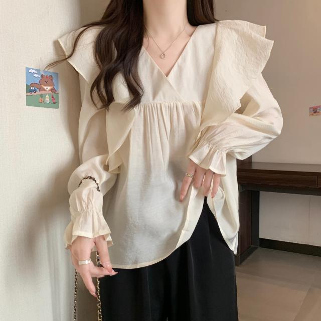 Ruffle Sleeve Black Blouse