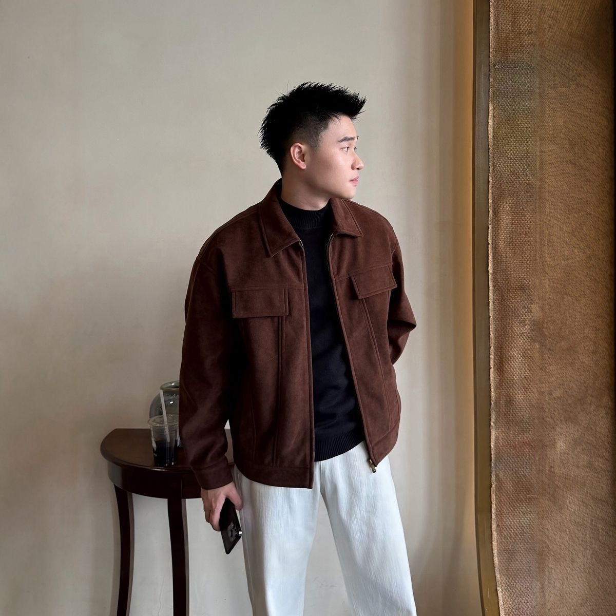 Brown Suede Jacket retro and luxurious style