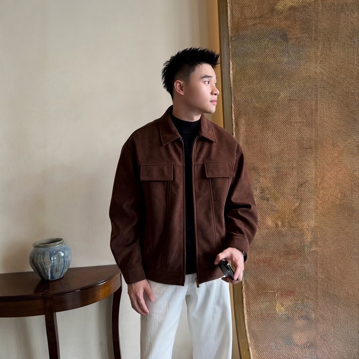 Brown Suede Jacket retro and luxurious style