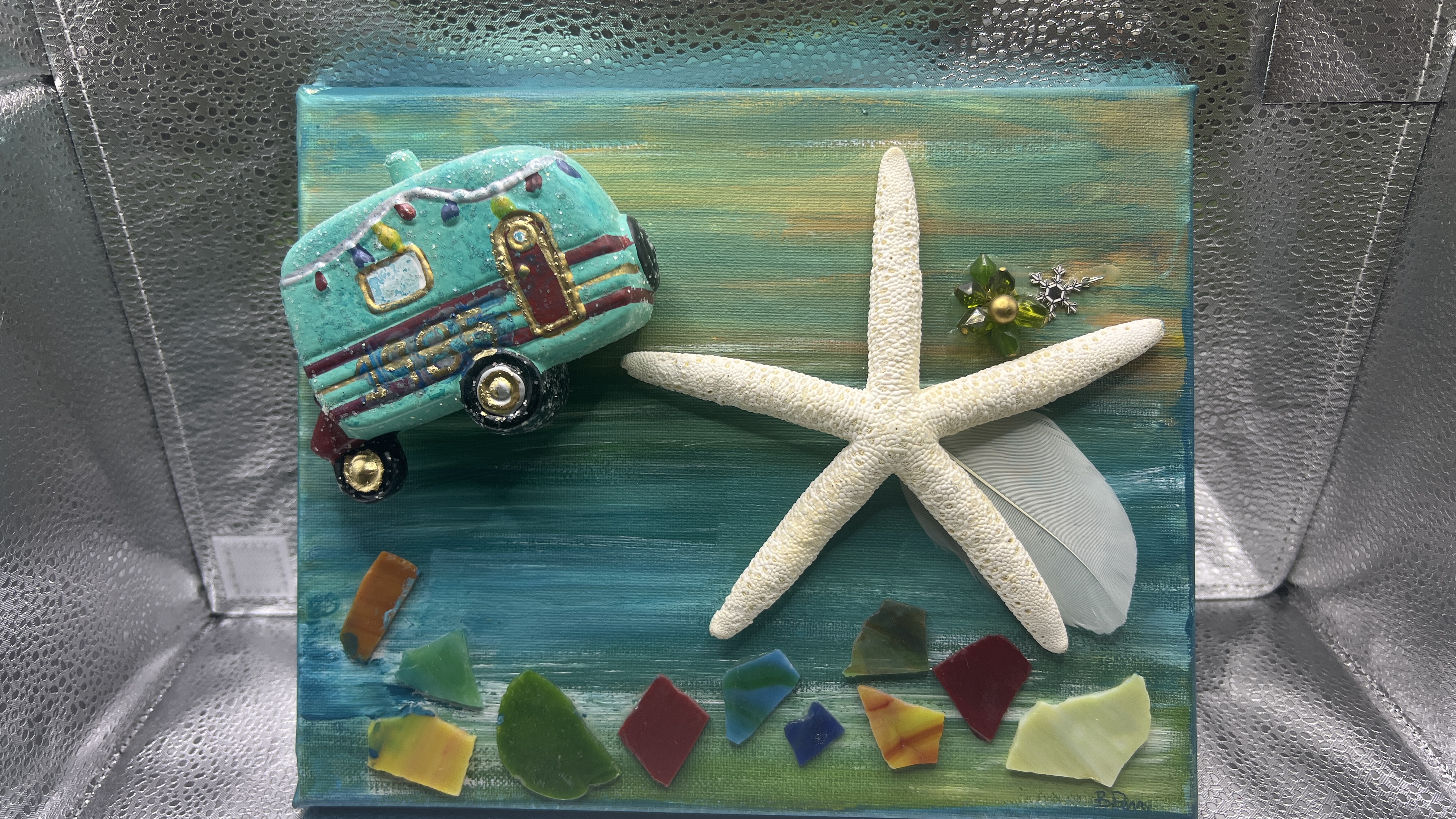 Beach Camper Mixed Media Art
