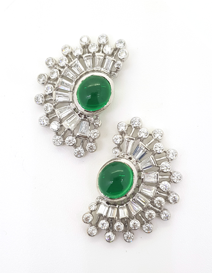 Green Stone & Crystal Stud Earrings
