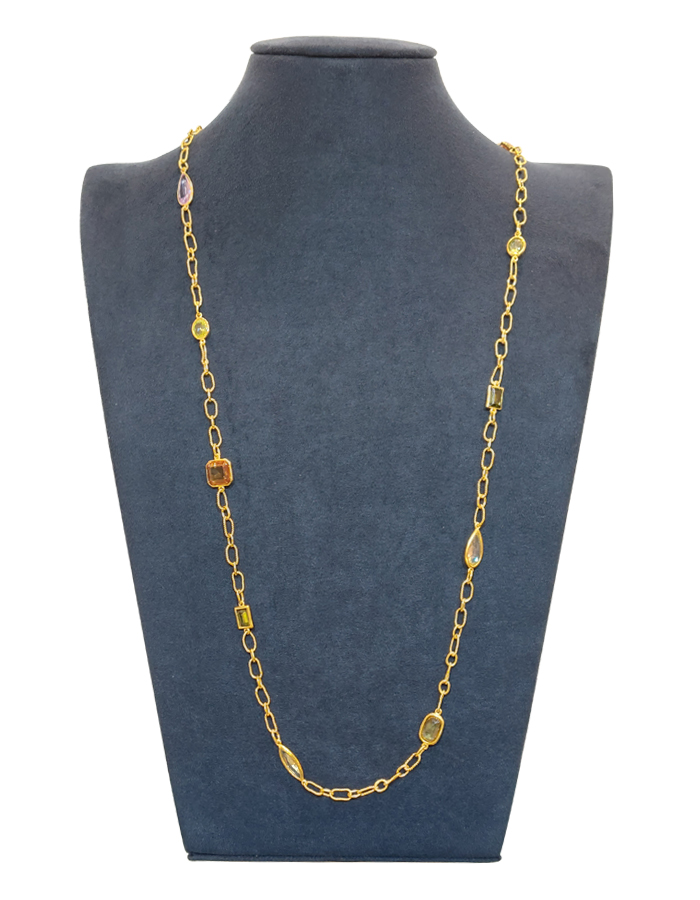 Gold-Tone Gemstone Chain Necklace
