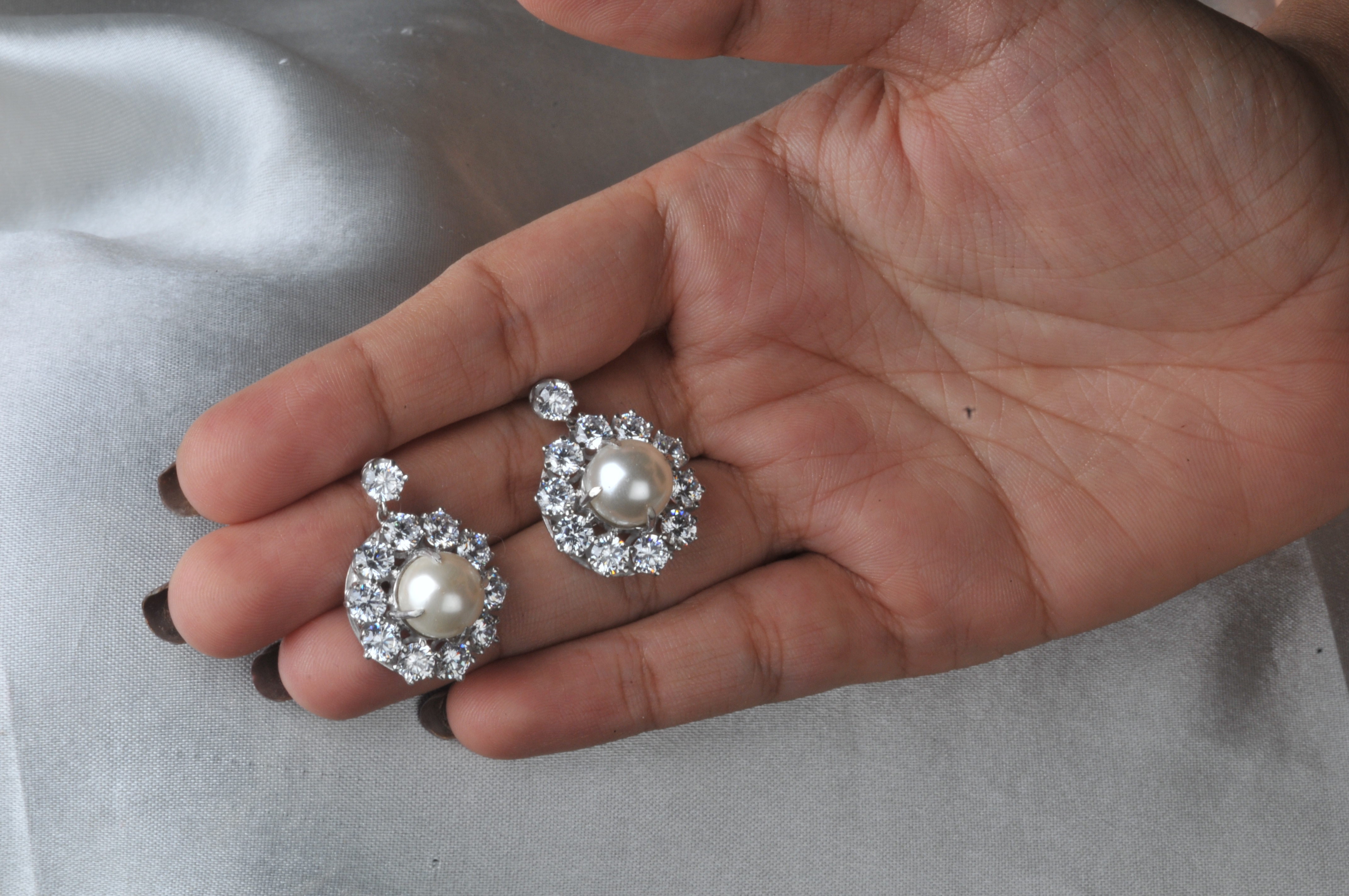 Pearl and Signature Adastra CZ Halo Earrings