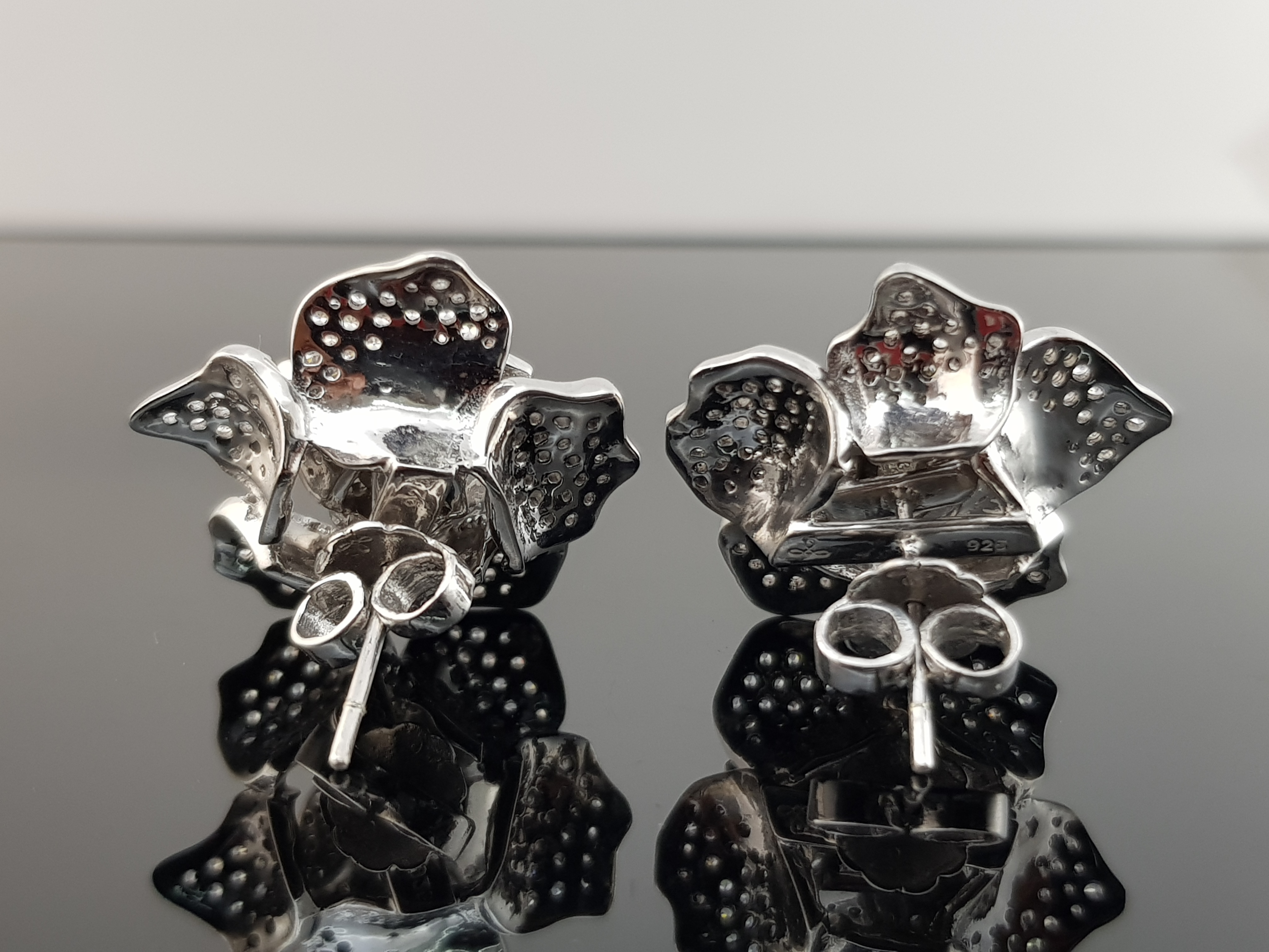 Silver Flower Crystal Earrings