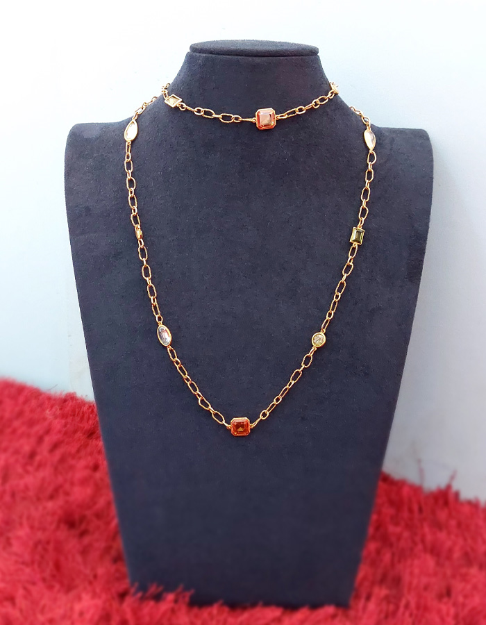 Gold-Tone Gemstone Chain Necklace