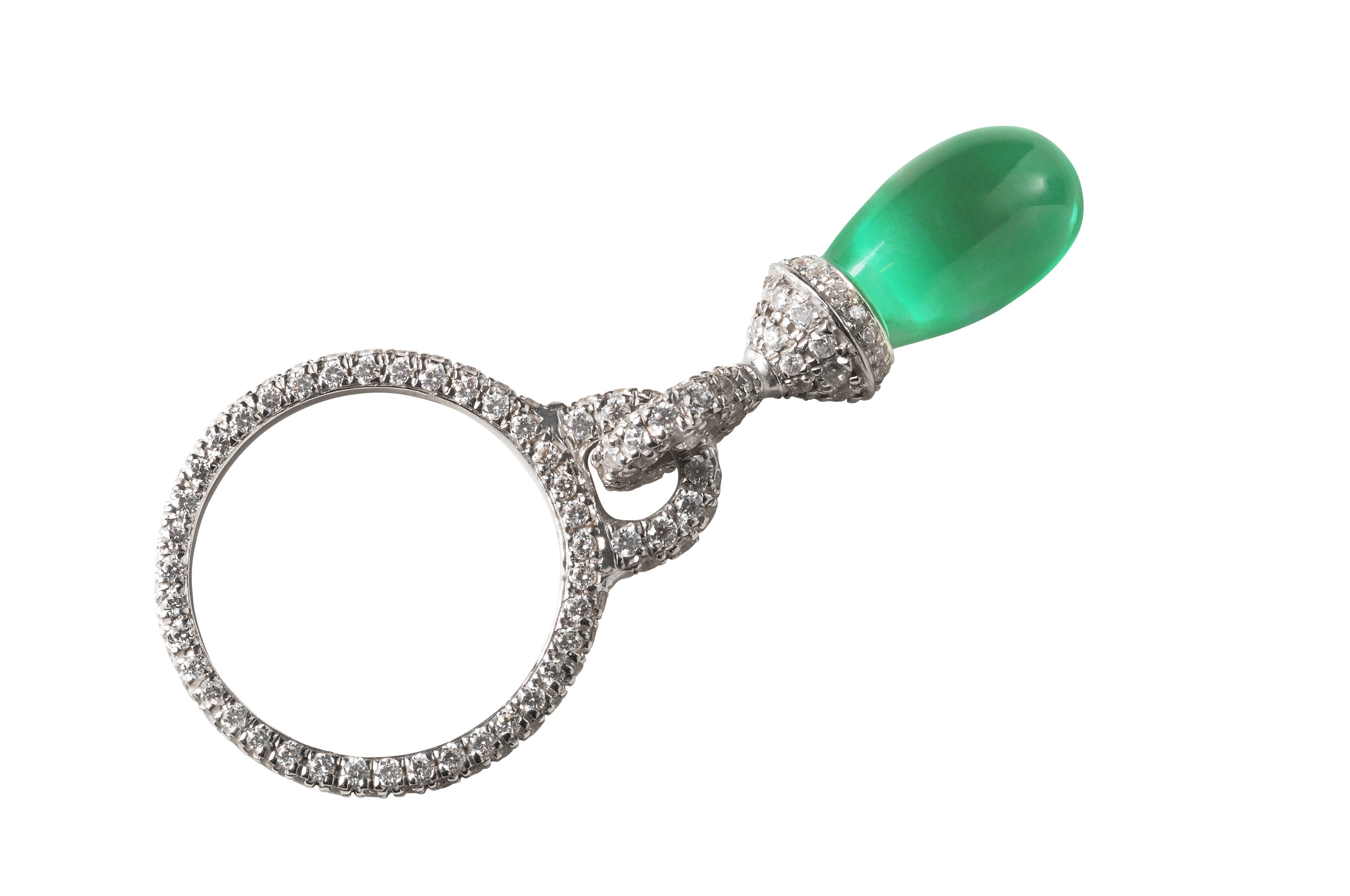 Emerald and Signature Adastra CZ  Platinum Ring