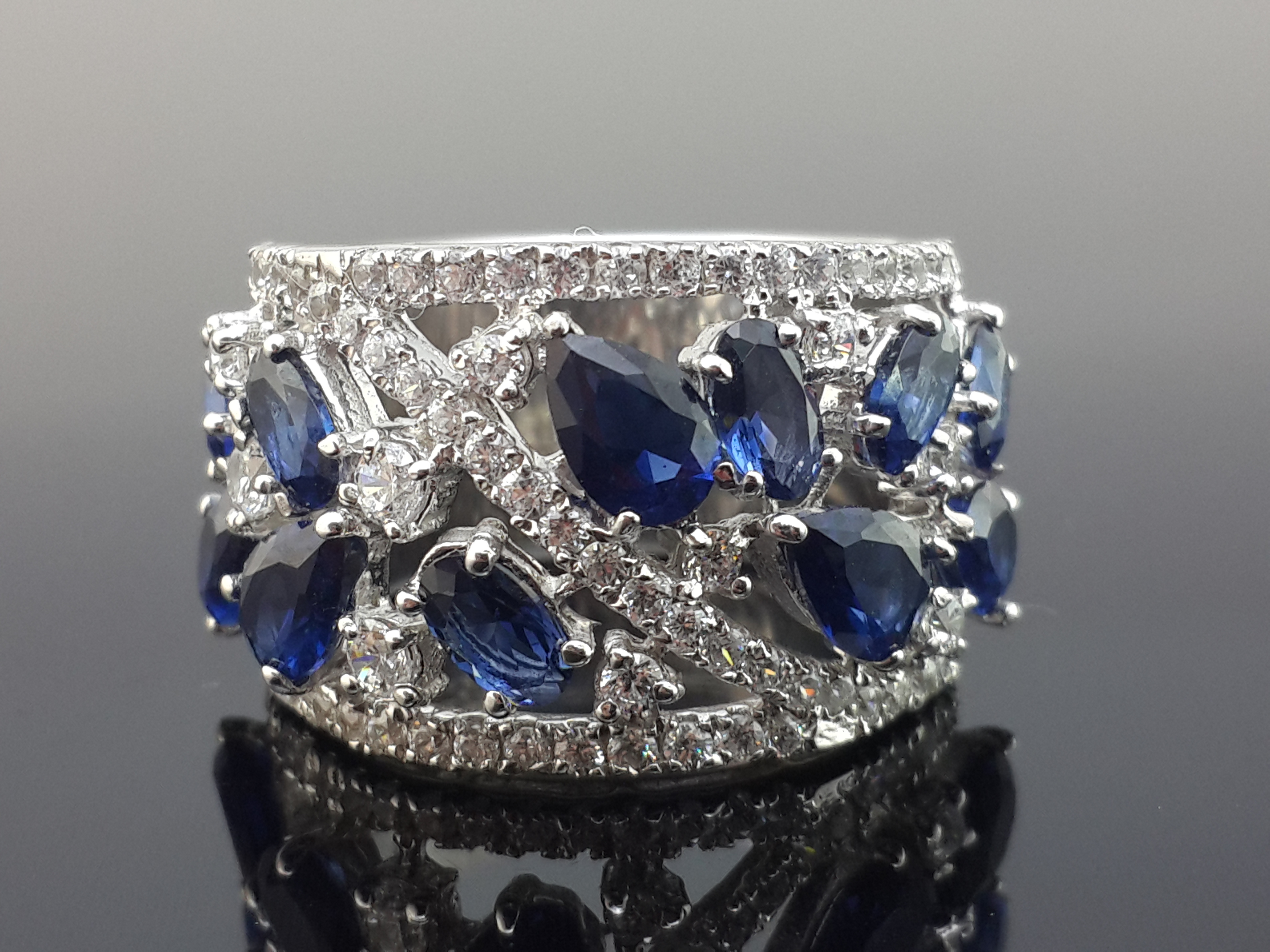 Sapphire and Signature Adastra CZ Cocktail Ring