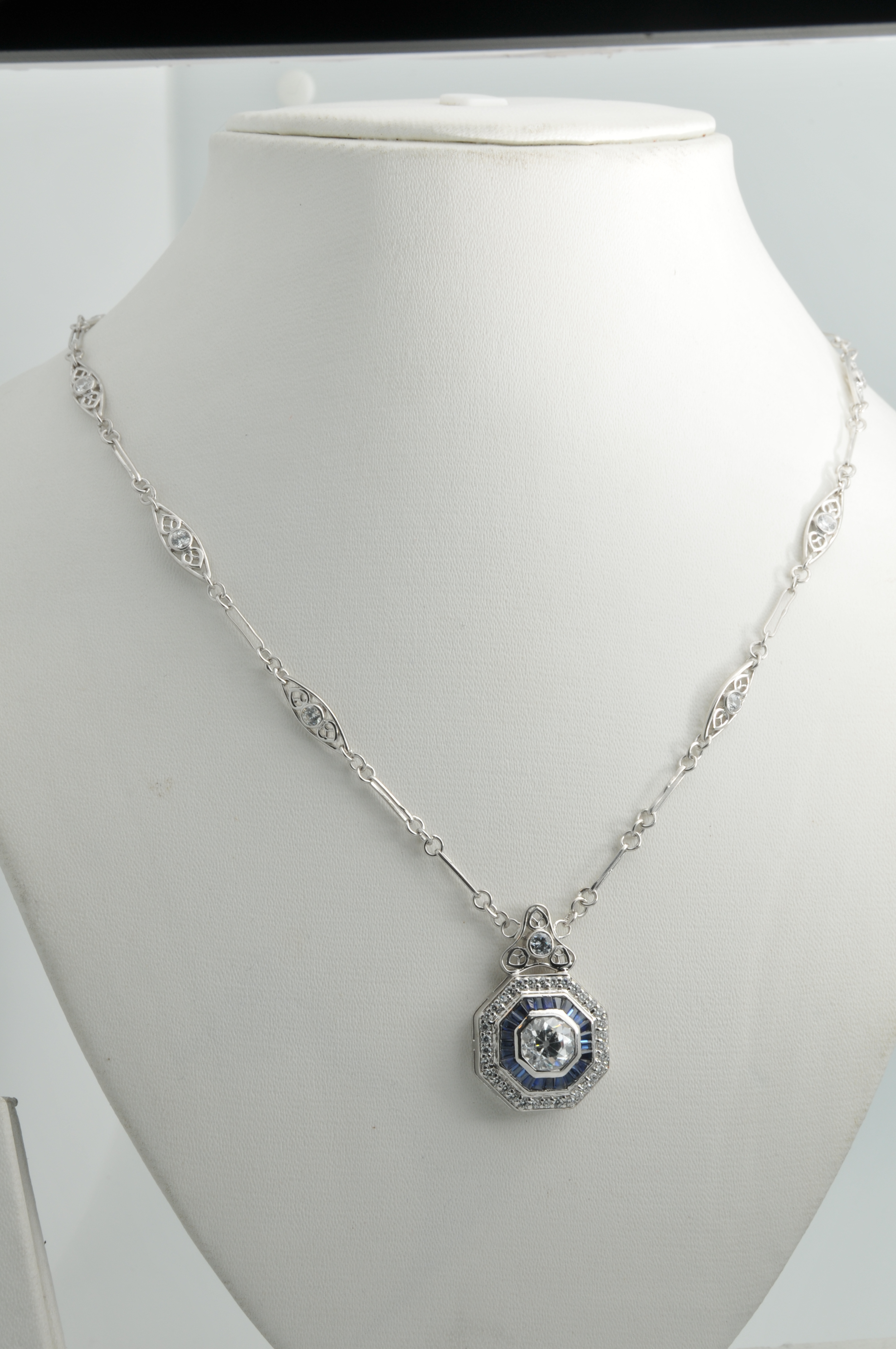 Art Deco Sapphire &  Signature Adastra CZ Pendant Necklace