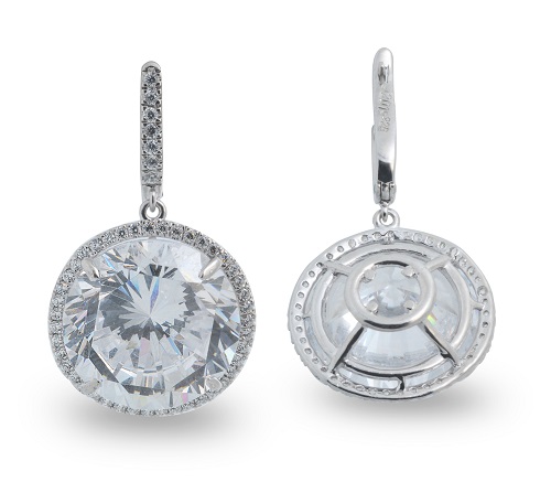 Round Cut Halo Drop Earrings