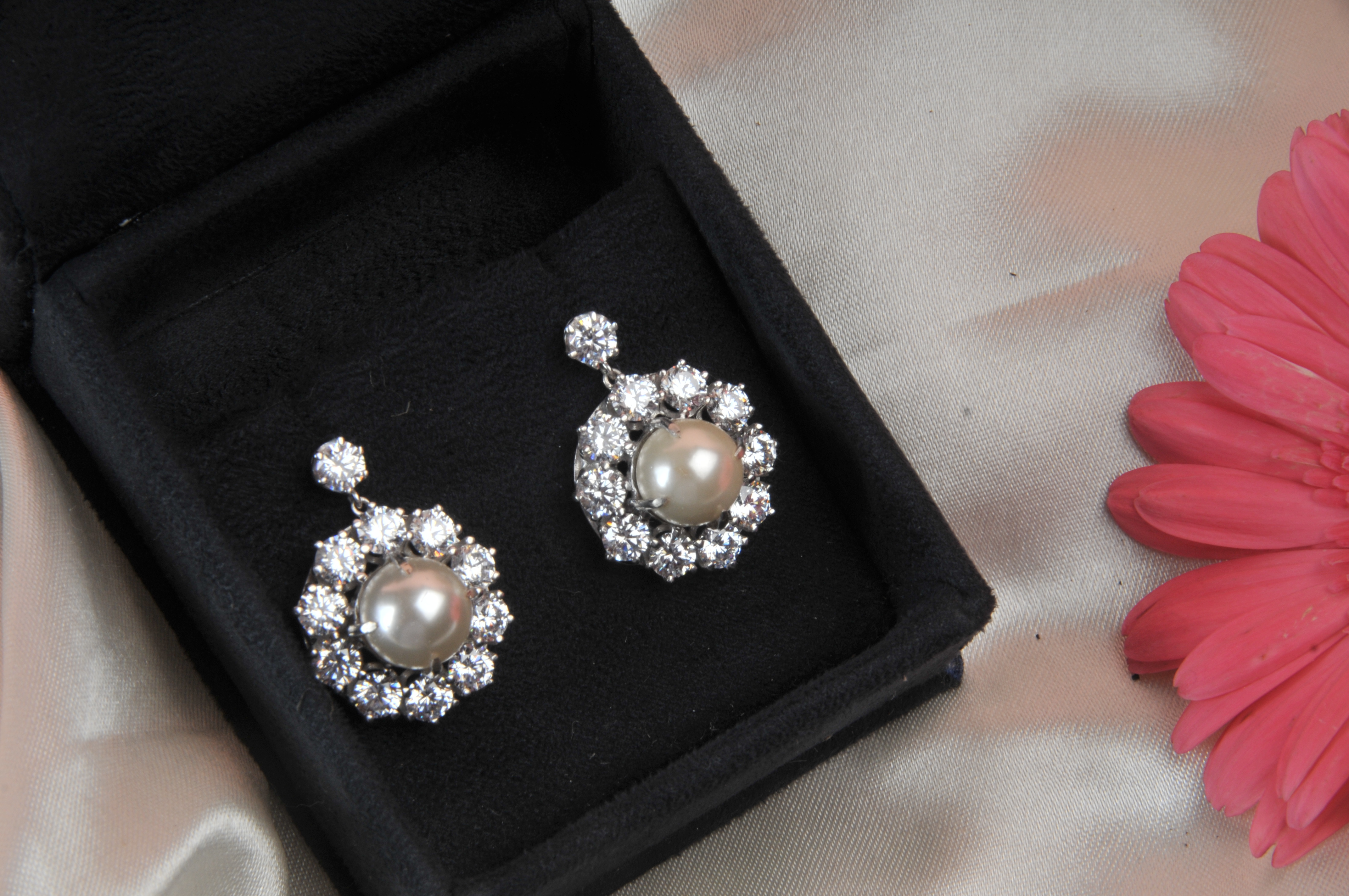 Pearl and Signature Adastra CZ Halo Earrings